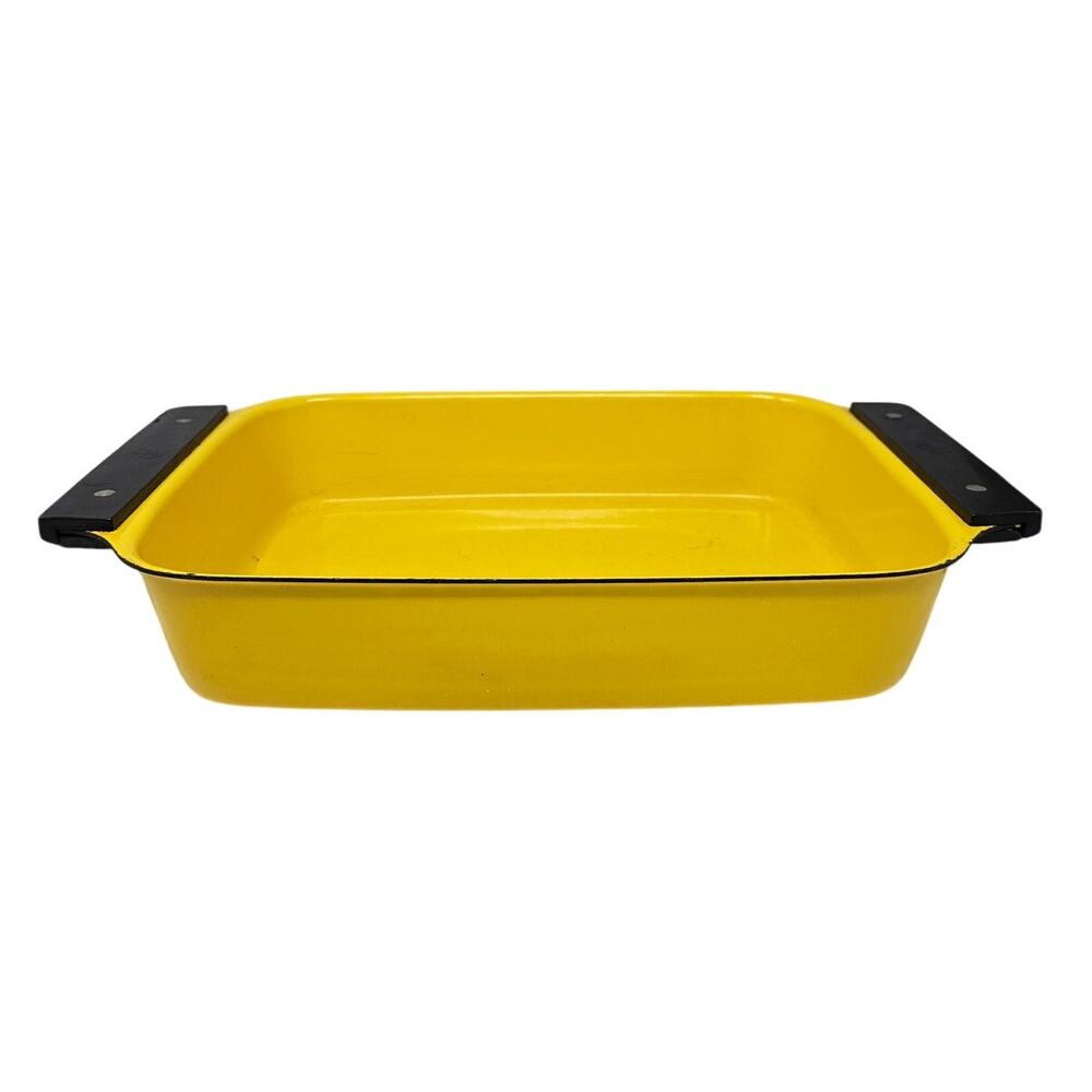 Vintage 70s Catherineholm Holland Mustard Yellow Enamel Baking Dish Mid Century